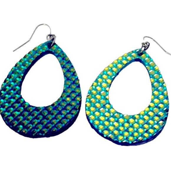 Holographic Dangle Hoop Color Flip Earrings - Picture 5 of 5